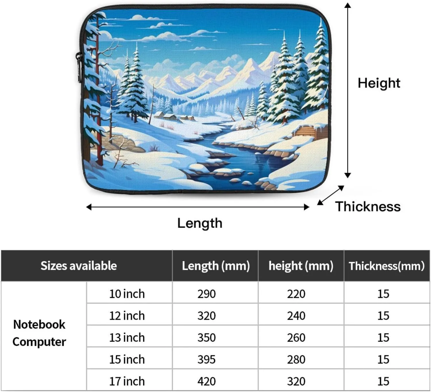 Winter Landscape Pattern Shockproof Portable Laptop 13 inch Sleeve Bag for Men and Women - Ideal for Business Travel, School, and Daily Use