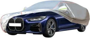 WOLWES Car Cover are Suitable for BMW M440i Cabrio All-Weather Windproof, Snowproof, Rainproof, UV-Protected and Breathable All-Season Universal with Side Door Zip Oxford Cloth Car Cover (Color : WHI