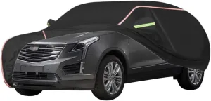 WOLWES Car Cover are Suitable for Cadillac XT5 All-Weather Windproof, Snowproof, Rainproof, UV-Protected and Breathable All-Season Universal with Side Door Zip Oxford Cloth Car Cover (Color : Black)