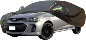 WOLWES Car Cover are Suitable for Chevrolet Aveo Saloon All-Weather Windproof, Snowproof, Rainproof, UV-Protected and Breathable All-Season Universal with Side Door Zip Oxford Cloth Car Cover (Color