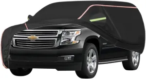 WOLWES Car Cover are Suitable for Chevrolet Tahoe All-Weather Windproof, Snowproof, Rainproof, UV-Protected and Breathable All-Season Universal with Side Door Zip Oxford Cloth Car Cover (Color : Blac