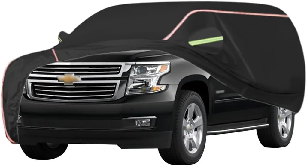 WOLWES Car Cover are Suitable for Chevrolet Tahoe All-Weather Windproof, Snowproof, Rainproof, UV-Protected and Breathable All-Season Universal with Side Door Zip Oxford Cloth Car Cover (Color : Blac