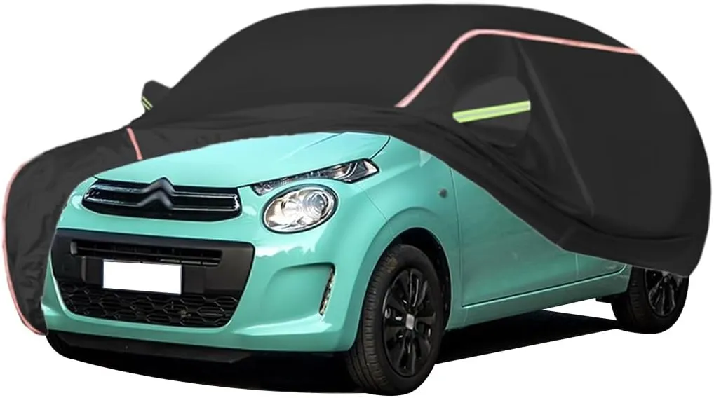 WOLWES Car Cover are Suitable for Citroen C1 All-Weather Windproof, Snowproof, Rainproof, UV-Protected and Breathable All-Season Universal with Side Door Zip Oxford Cloth Car Cover (Color : Black)