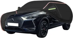 WOLWES Car Cover are Suitable for Citroen DS 3 All-Weather Windproof, Snowproof, Rainproof, UV-Protected and Breathable All-Season Universal with Side Door Zip Oxford Cloth Car Cover (Color : Black)
