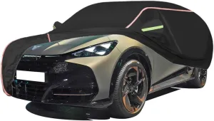 WOLWES Car Cover are Suitable for Cupra Tavascan All-Weather Windproof, Snowproof, Rainproof, UV-Protected and Breathable All-Season Universal with Side Door Zip Oxford Cloth Car Cover (Color : Black