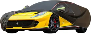 WOLWES Car Cover are Suitable for Ferrari 812 All-Weather Windproof, Snowproof, Rainproof, UV-Protected and Breathable All-Season Universal with Side Door Zip Oxford Cloth Car Cover (Color : Black)