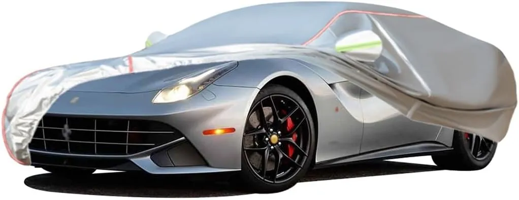WOLWES Car Cover are Suitable for Ferrari F12 All-Weather Windproof, Snowproof, Rainproof, UV-Protected and Breathable All-Season Universal with Side Door Zip Oxford Cloth Car Cover (Color : White)