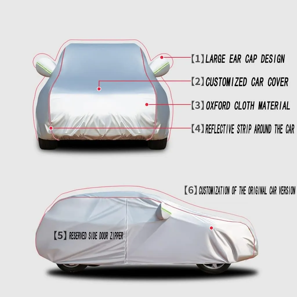 WOLWES Car Cover are Suitable for Fiat 600 Hybrid/Elettrica All-Weather Windproof, Snowproof, Rainproof, UV-Protected and Breathable All-Season Universal with Side Door Zip Oxford Cloth Car Cover (Co