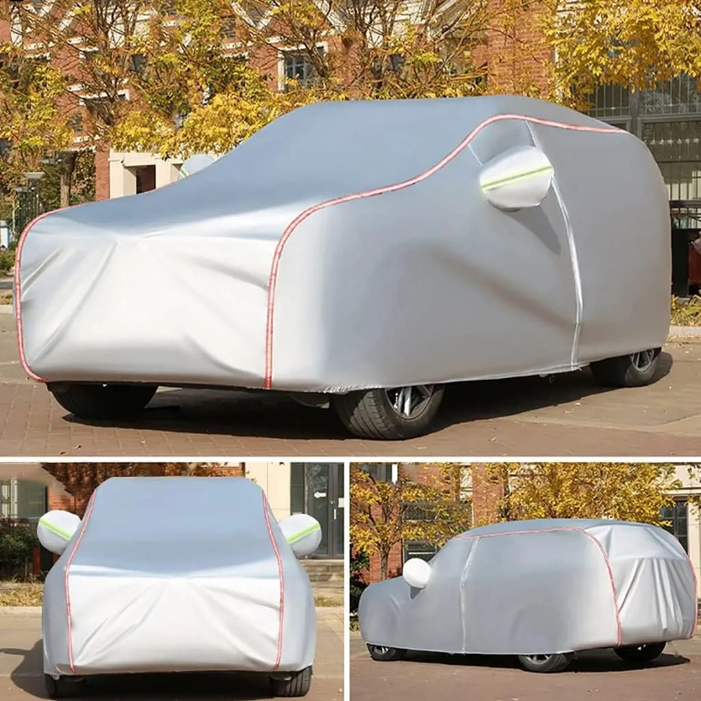 WOLWES Car Cover are Suitable for Fiat 600 Hybrid/Elettrica All-Weather Windproof, Snowproof, Rainproof, UV-Protected and Breathable All-Season Universal with Side Door Zip Oxford Cloth Car Cover (Co