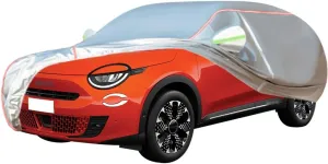 WOLWES Car Cover are Suitable for Fiat 600 Hybrid/Elettrica All-Weather Windproof, Snowproof, Rainproof, UV-Protected and Breathable All-Season Universal with Side Door Zip Oxford Cloth Car Cover (Co
