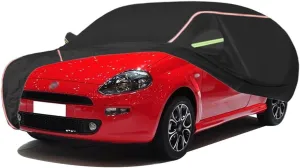 WOLWES Car Cover are Suitable for Fiat Punto All-Weather Windproof, Snowproof, Rainproof, UV-Protected and Breathable All-Season Universal with Side Door Zip Oxford Cloth Car Cover (Color : Black)