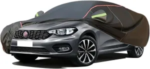 WOLWES Car Cover are Suitable for Fiat Tipo Saloon All-Weather Windproof, Snowproof, Rainproof, UV-Protected and Breathable All-Season Universal with Side Door Zip Oxford Cloth Car Cover (Color : Bla
