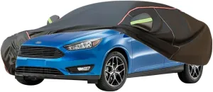 WOLWES Car Cover are Suitable for Ford Focus Saloon All-Weather Windproof, Snowproof, Rainproof, UV-Protected and Breathable All-Season Universal with Side Door Zip Oxford Cloth Car Cover (Color : Bl