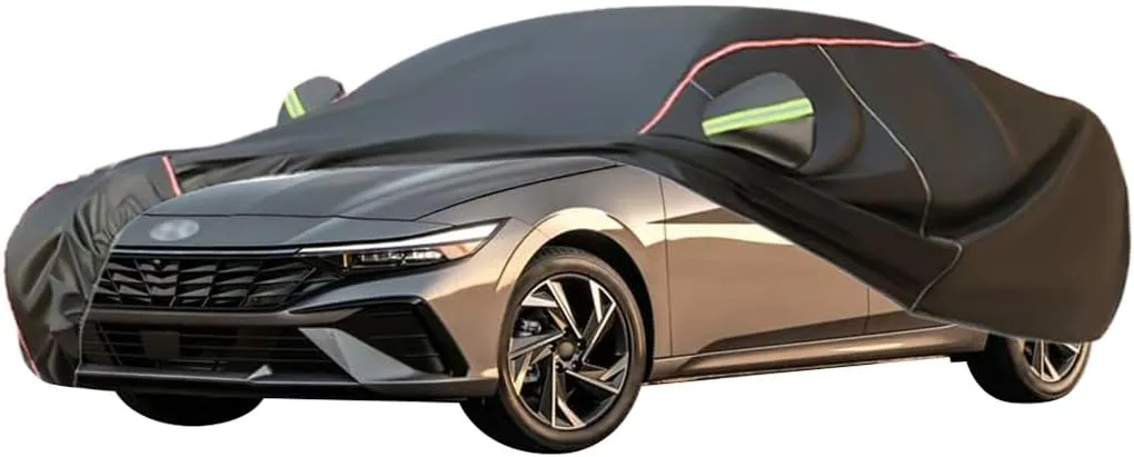 WOLWES Car Cover are Suitable for Hyundai Elantra All-Weather Windproof, Snowproof, Rainproof, UV-Protected and Breathable All-Season Universal with Side Door Zip Oxford Cloth Car Cover (Color : Blac