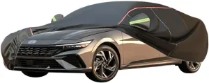 WOLWES Car Cover are Suitable for Hyundai Elantra All-Weather Windproof, Snowproof, Rainproof, UV-Protected and Breathable All-Season Universal with Side Door Zip Oxford Cloth Car Cover (Color : Blac