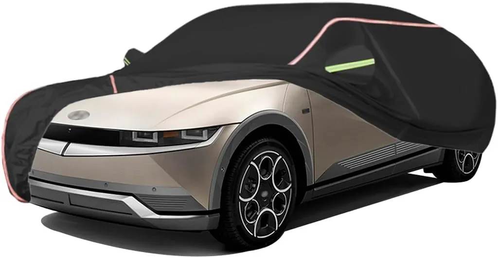 WOLWES Car Cover are Suitable for Hyundai IONIQ 5 All-Weather Windproof, Snowproof, Rainproof, UV-Protected and Breathable All-Season Universal with Side Door Zip Oxford Cloth Car Cover (Color : Blac