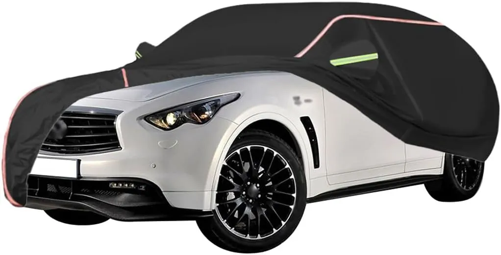 WOLWES Car Cover are Suitable for Infiniti FX All-Weather Windproof, Snowproof, Rainproof, UV-Protected and Breathable All-Season Universal with Side Door Zip Oxford Cloth Car Cover (Color : Black)