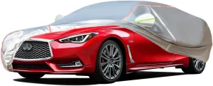 WOLWES Car Cover are Suitable for Infiniti Q60 All-Weather Windproof, Snowproof, Rainproof, UV-Protected and Breathable All-Season Universal with Side Door Zip Oxford Cloth Car Cover (Color : White)
