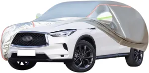 WOLWES Car Cover are Suitable for Infiniti QX50 All-Weather Windproof, Snowproof, Rainproof, UV-Protected and Breathable All-Season Universal with Side Door Zip Oxford Cloth Car Cover (Color : White