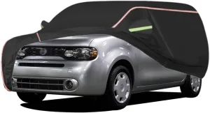 WOLWES Car Cover are Suitable for Nissan Cube All-Weather Windproof, Snowproof, Rainproof, UV-Protected and Breathable All-Season Universal with Side Door Zip Oxford Cloth Car Cover (Color : Black)
