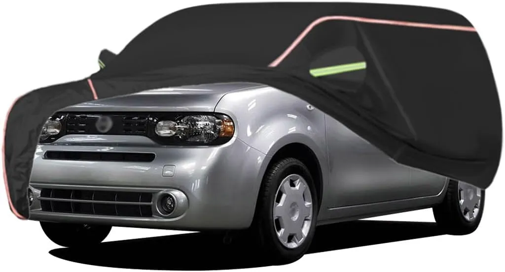 WOLWES Car Cover are Suitable for Nissan Cube All-Weather Windproof, Snowproof, Rainproof, UV-Protected and Breathable All-Season Universal with Side Door Zip Oxford Cloth Car Cover (Color : Black)