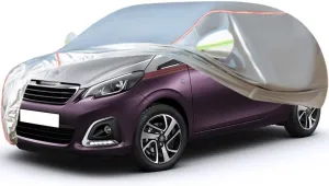 WOLWES Car Cover Are Suitable For Peugeot 108 Collection/Active/PureTech/Allure/VTI All-weather Windproof, Snowproof, Rainproof, UV-protected And Breathable All-season Universal With Side Door Zip Oxf
