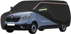 WOLWES Car Cover are Suitable for Renault Trafic All-Weather Windproof, Snowproof, Rainproof, UV-Protected and Breathable All-Season Universal with Side Door Zip Oxford Cloth Car Cover (Color : Black