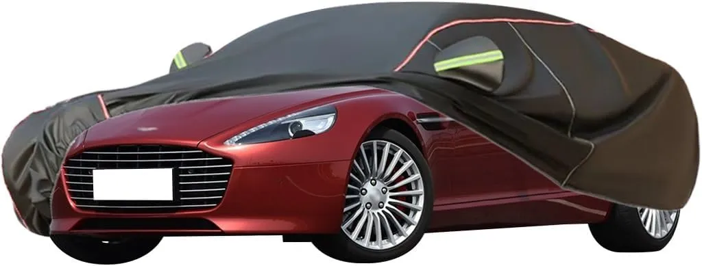 WOLWES Car Covers are Suitable for Aston Martin Rapide/Rapide S 2010-2019 All-Weather Windproof, Snowproof, Rainproof, UV-Protected and Breathable All-Season Universal with Side Door Zip Oxford Cloth