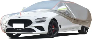 WOLWES Car Covers are Suitable for Genesis G70 Sedan 2019-2024 All-Weather Windproof, Snowproof, Rainproof, UV-Protected and Breathable All-Season Universal with Side Door Zip Oxford Cloth Car Covers