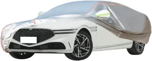 WOLWES Car Covers are Suitable for Genesis G90 2017-2024 All-Weather Windproof, Snowproof, Rainproof, UV-Protected and Breathable All-Season Universal with Side Door Zip Oxford Cloth Car Covers (Colo