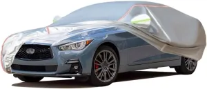 WOLWES Car Covers are Suitable for Infiniti Q50 2014-2024 All-Weather Windproof, Snowproof, Rainproof, UV-Protected and Breathable All-Season Universal with Side Door Zip Oxford Cloth Car Covers (Col