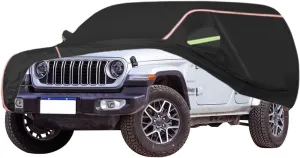 WOLWES Car Covers are Suitable for Jeep Wrangler 1987-2024 All-Weather Windproof, Snowproof, Rainproof, UV-Protected and Breathable All-Season Universal with Side Door Zip Oxford Cloth Car Covers (Co