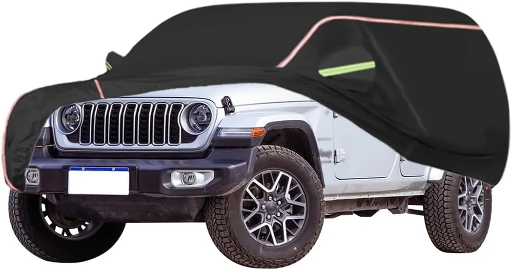 WOLWES Car Covers are Suitable for Jeep Wrangler 1987-2024 All-Weather Windproof, Snowproof, Rainproof, UV-Protected and Breathable All-Season Universal with Side Door Zip Oxford Cloth Car Covers (Co