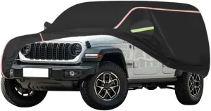 WOLWES Car Covers Are Suitable For Jeep Wrangler Unlimited 2009-2022 All-weather Windproof, Snowproof, Rainproof, UV-protected And Breathable All-season Universal With Side Door Zip Oxford Cloth Car C