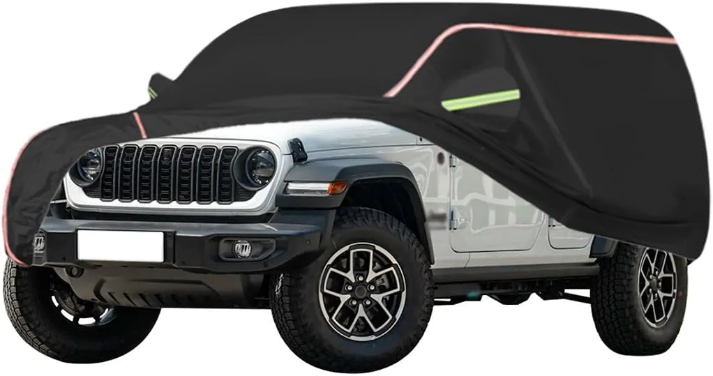 WOLWES Car Covers Are Suitable For Jeep Wrangler Unlimited 2009-2022 All-weather Windproof, Snowproof, Rainproof, UV-protected And Breathable All-season Universal With Side Door Zip Oxford Cloth Car C