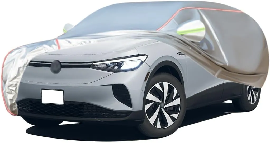 WOLWES Car Covers are Suitable for VW ID.4 2021-2023 All-Weather Windproof, Snowproof, Rainproof, UV-Protected and Breathable All-Season Universal with Side Door Zip Oxford Cloth Car Covers (Color :