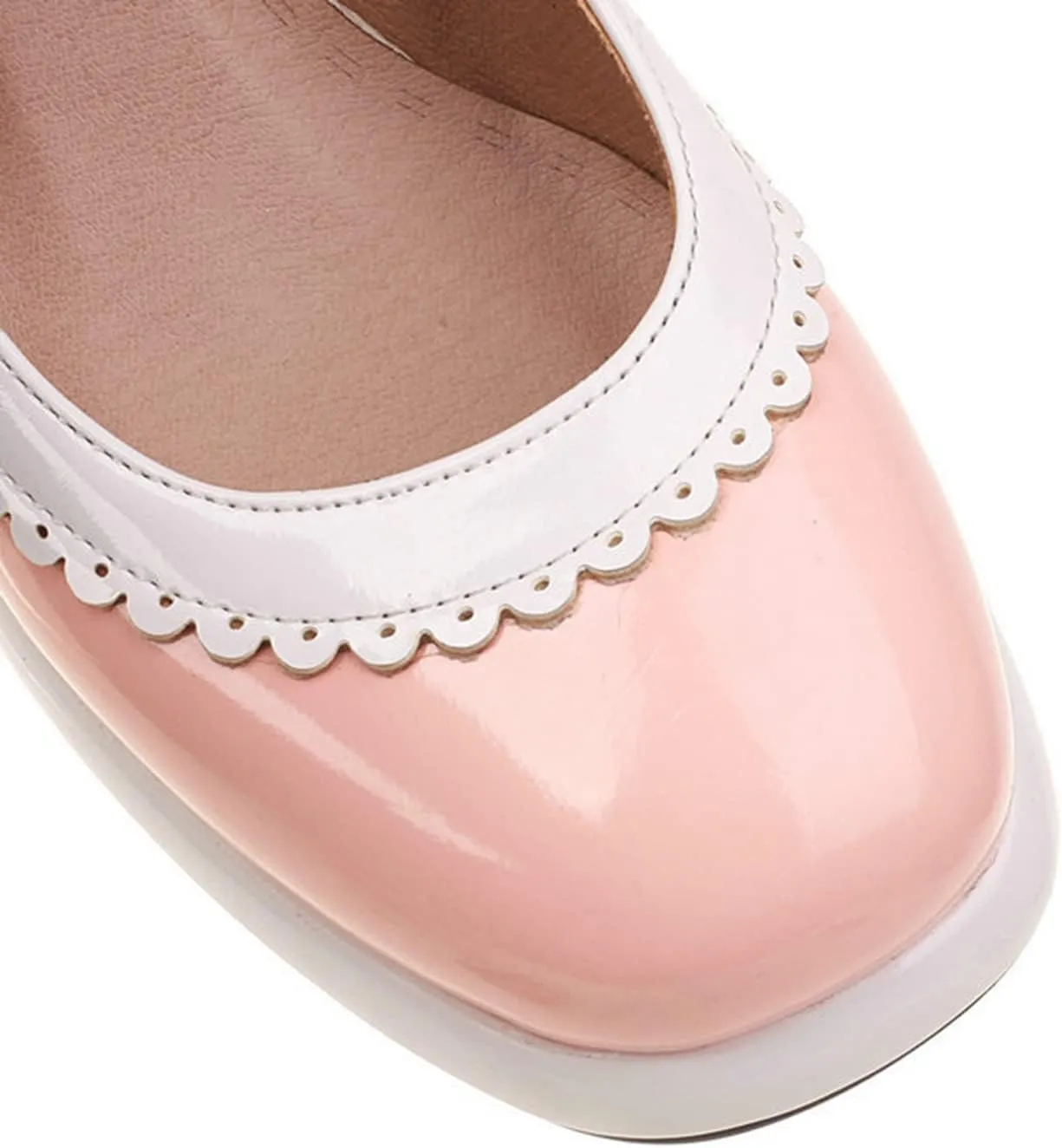 Women Chunky Heel Oxford Pumps Ankle Strap Gothic Mary Janes Two Tone Square Toe Platform Dress Shoes