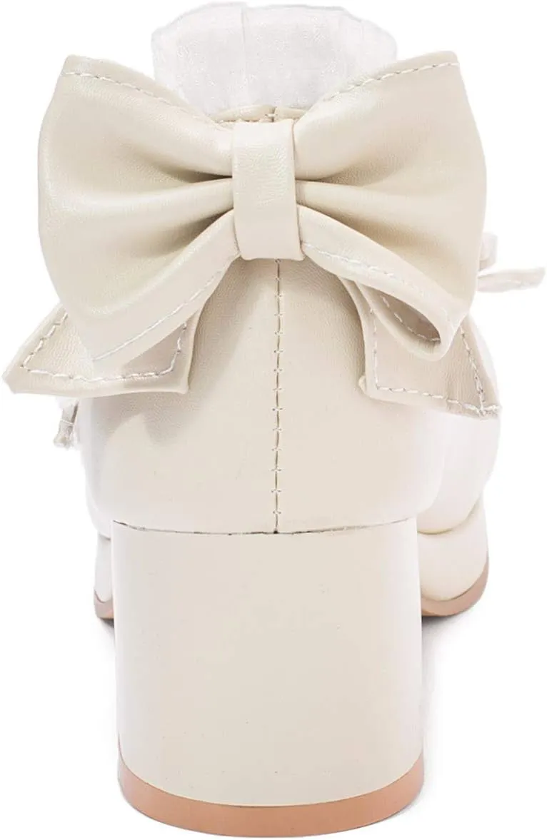 Women Fashion Sweet Bownot Lolita Shoes Block Heels Ankle Strap Platform Lace Maid Mary Jane Shoes