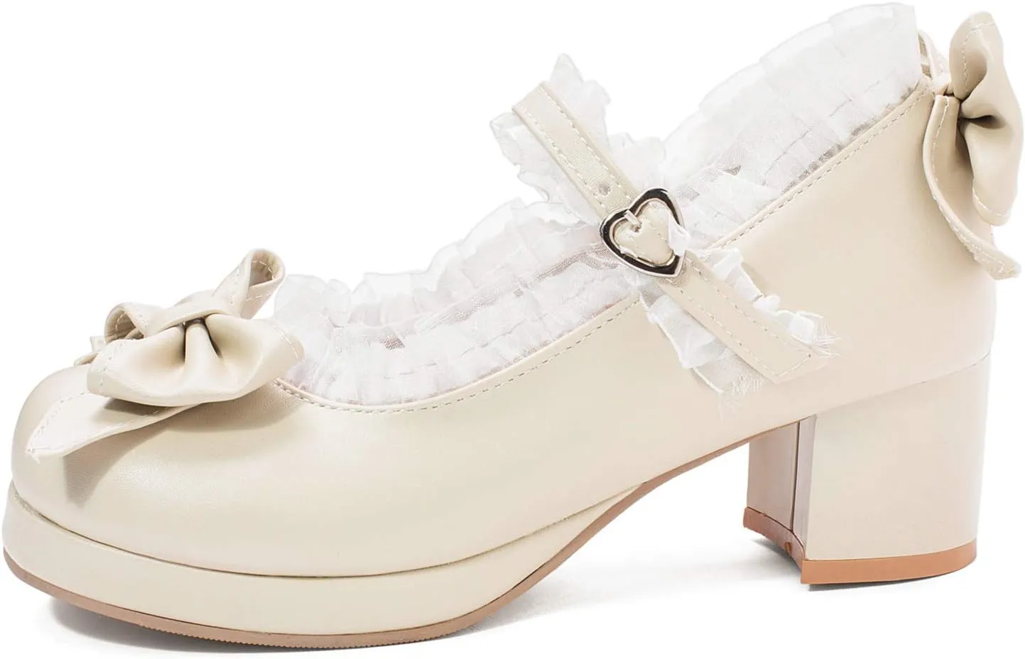 Women Fashion Sweet Bownot Lolita Shoes Block Heels Ankle Strap Platform Lace Maid Mary Jane Shoes