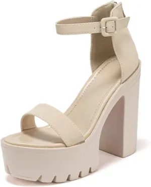 Women High Chunky Block Heels Open toe Ankle Strap Platform Sandals Shoes