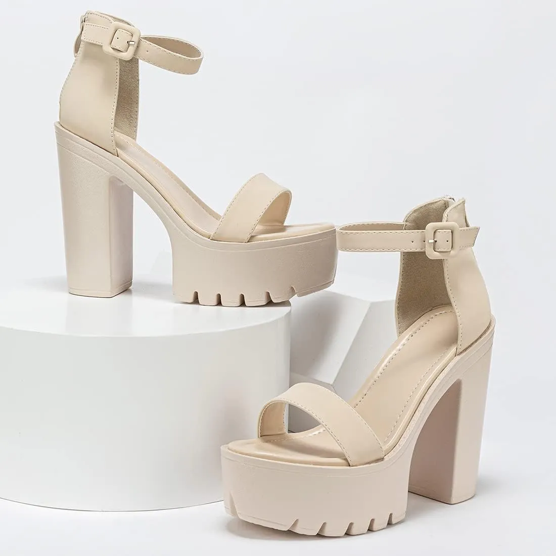 Women High Chunky Block Heels Open toe Ankle Strap Platform Sandals Shoes