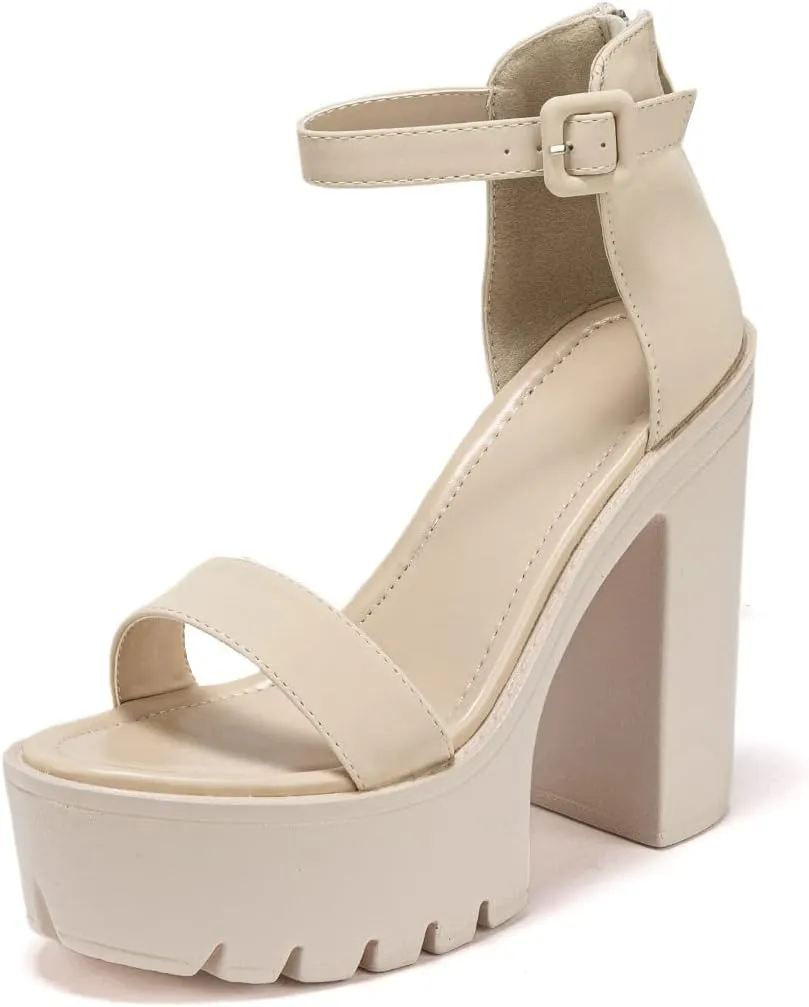 Women High Chunky Block Heels Open toe Ankle Strap Platform Sandals Shoes