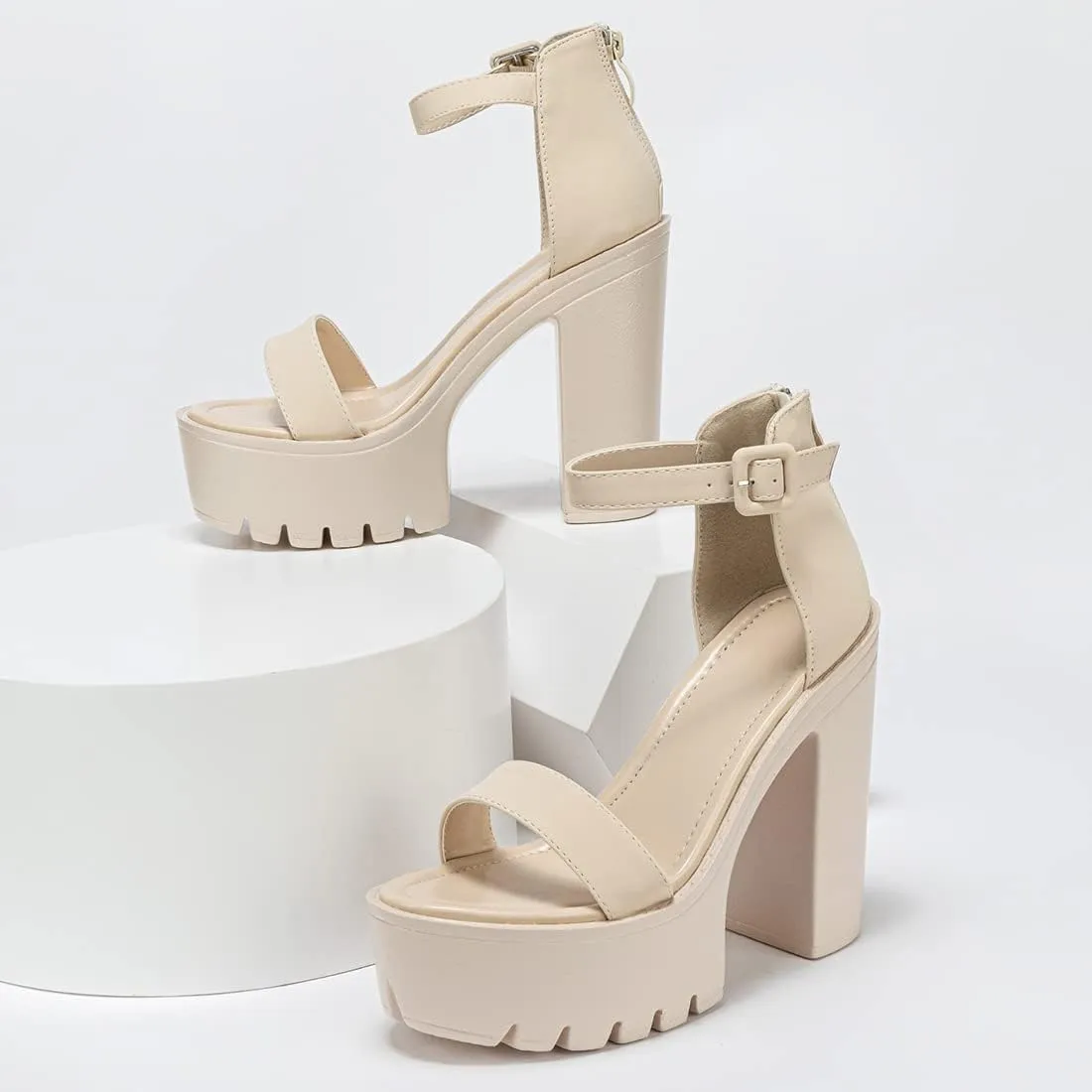 Women High Chunky Block Heels Open toe Ankle Strap Platform Sandals Shoes