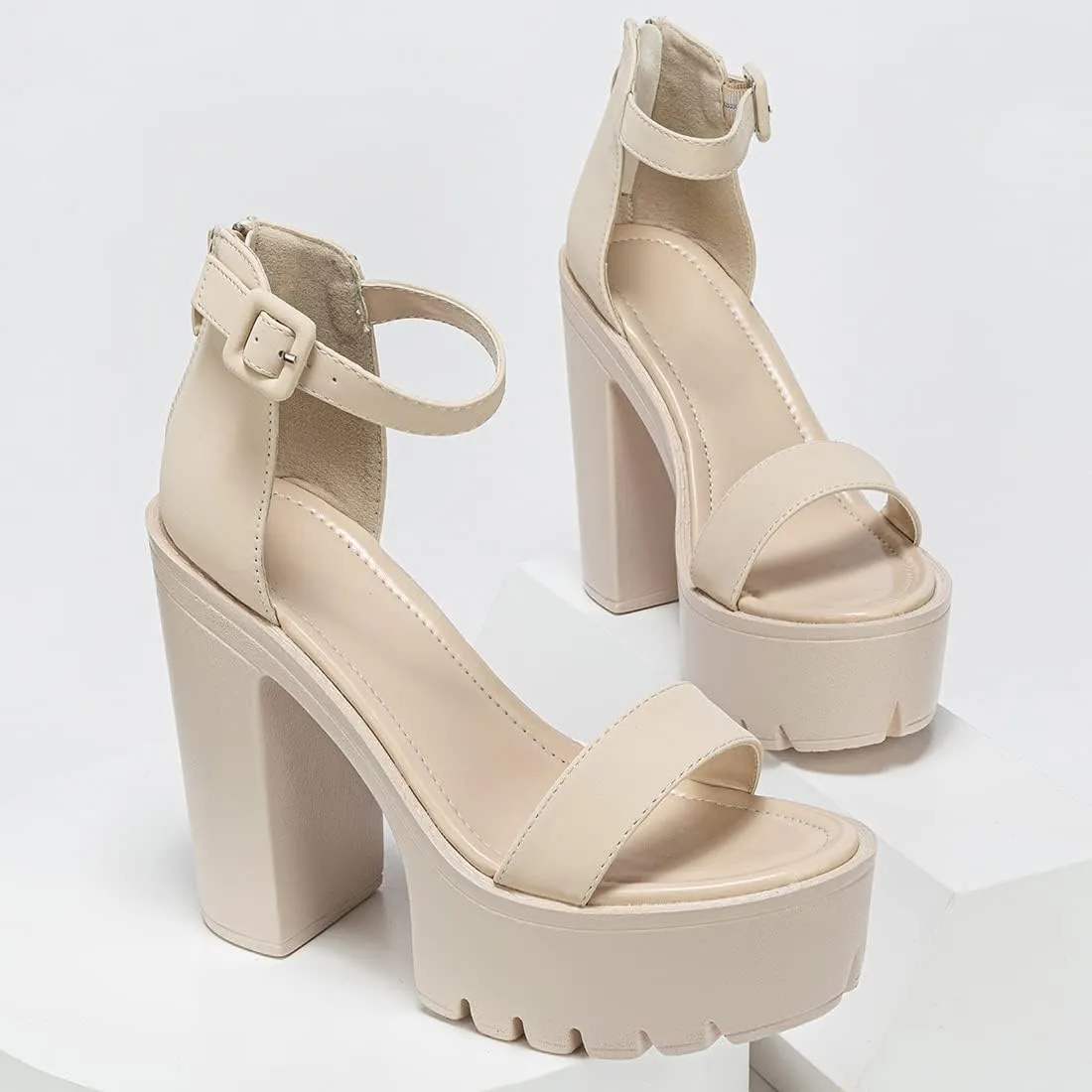 Women High Chunky Block Heels Open toe Ankle Strap Platform Sandals Shoes