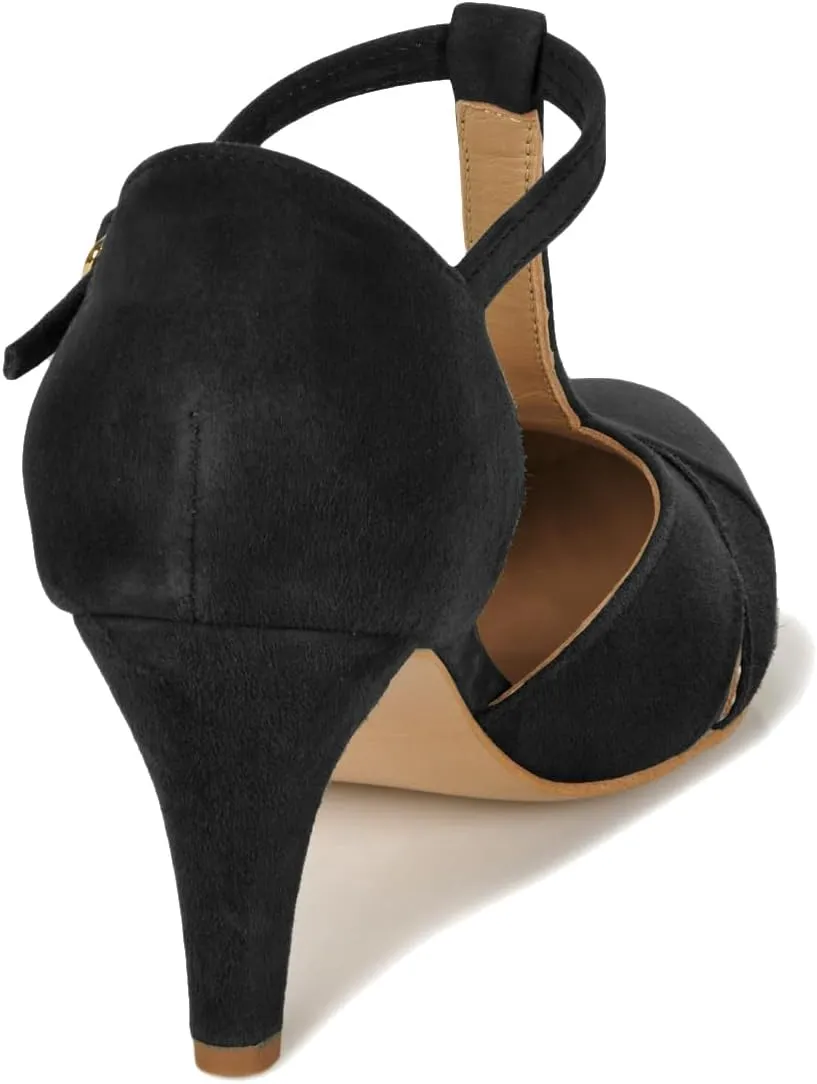 Women Kitten Heels Mary Jane Pumps Shoes Ankle T-Strap Closed Round Toe Sandals Heeled Cut Out Suede Mary Janes Dress Shoe Mid Thin Heel Patchwork Office Ladies Wedding Party Dance 4-11 M US