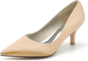 Women Low Heel Pumps Pointy Stiletto Heel Wedding Bridal Shoes Satin Prom Party Dress Pumps 6Cm