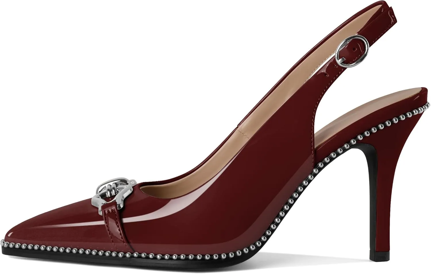 Women Slingback Pumps Pointed Toe Stiletto High Heels Beaded Heels 3.4 Inches Dress Pumps Shoes