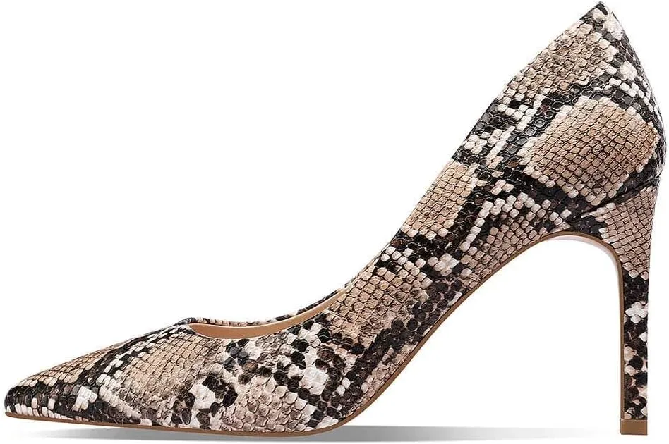 Women Snakeskin Heels, Animal Pirnt Slip On Pointed Toe Pumps, Closed Toe High Stiletto Heel Dress Shoes for Wedding Party Office