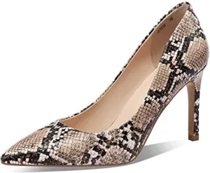 Women Snakeskin Heels, Animal Pirnt Slip On Pointed Toe Pumps, Closed Toe High Stiletto Heel Dress Shoes for Wedding Party Office