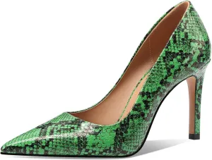 Women Snakeskin Heels, Animal Pirnt Slip On Pointed Toe Pumps, Closed Toe High Stiletto Heel Dress Shoes for Wedding Party Office